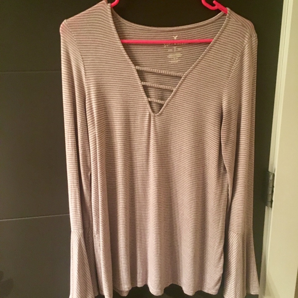 American Eagle Striped Long Sleeve Top in Large